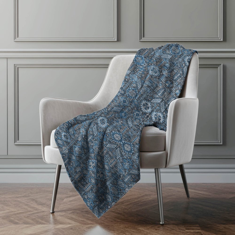 Premium Machine Washable ASB574 Blue 50" x 70" Sherpa Throw Blanket. Picture 4