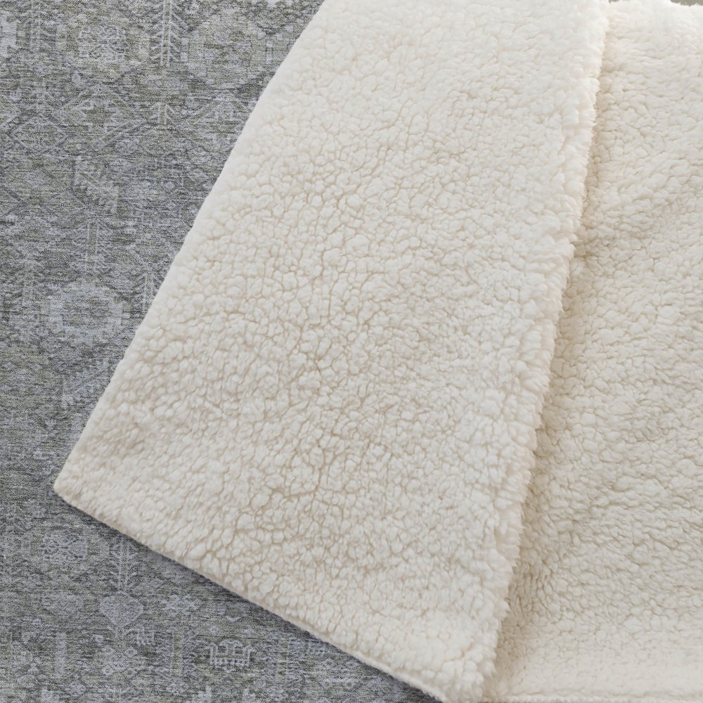 Premium Machine Washable ASB574 Gray 50" x 70" Sherpa Throw Blanket. Picture 2