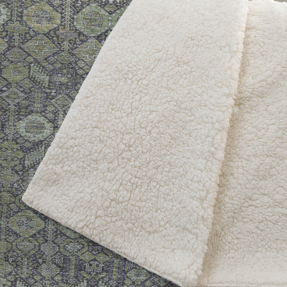 Premium Machine Washable ASB574 Green 50" x 70" Sherpa Throw Blanket. Picture 2