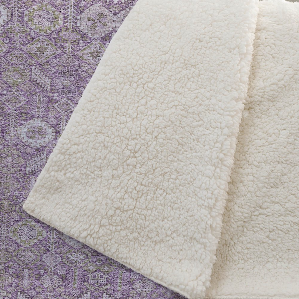 Premium Machine Washable ASB574 Lavender 50" x 70" Sherpa Throw Blanket. Picture 2