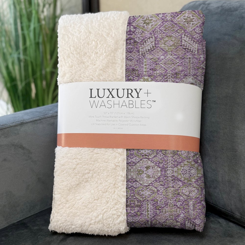 Premium Machine Washable ASB574 Lavender 50" x 70" Sherpa Throw Blanket. Picture 3