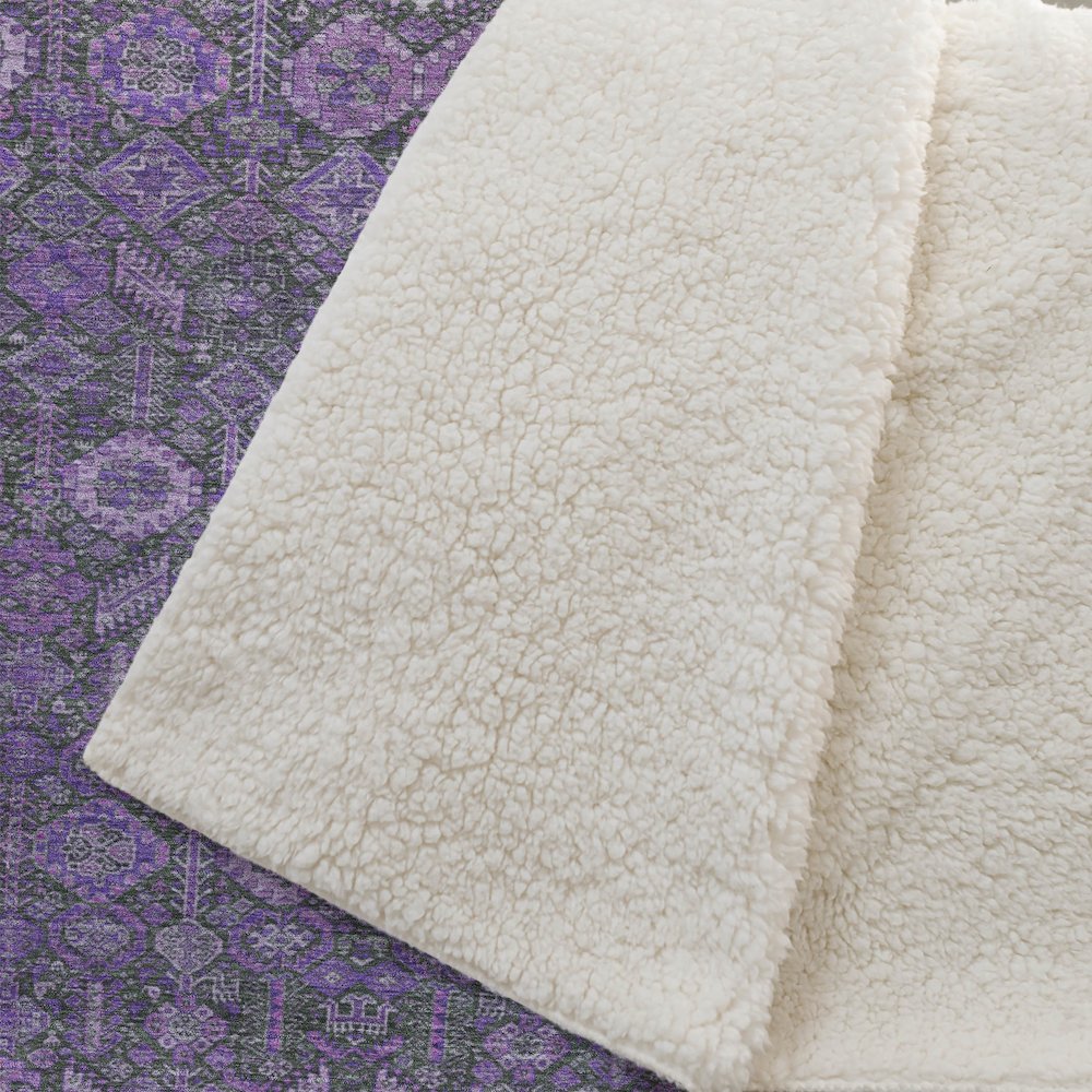 Premium Machine Washable ASB574 Purple 50" x 70" Sherpa Throw Blanket. Picture 2