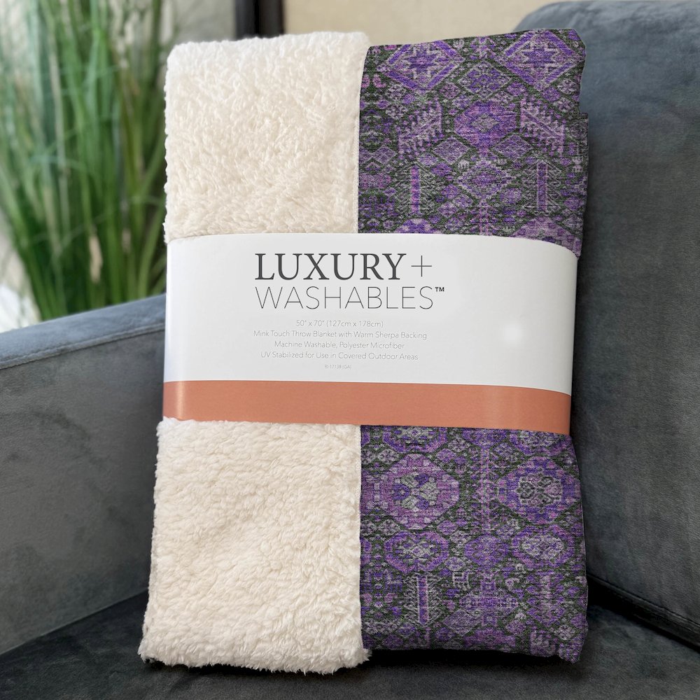 Premium Machine Washable ASB574 Purple 50" x 70" Sherpa Throw Blanket. Picture 3