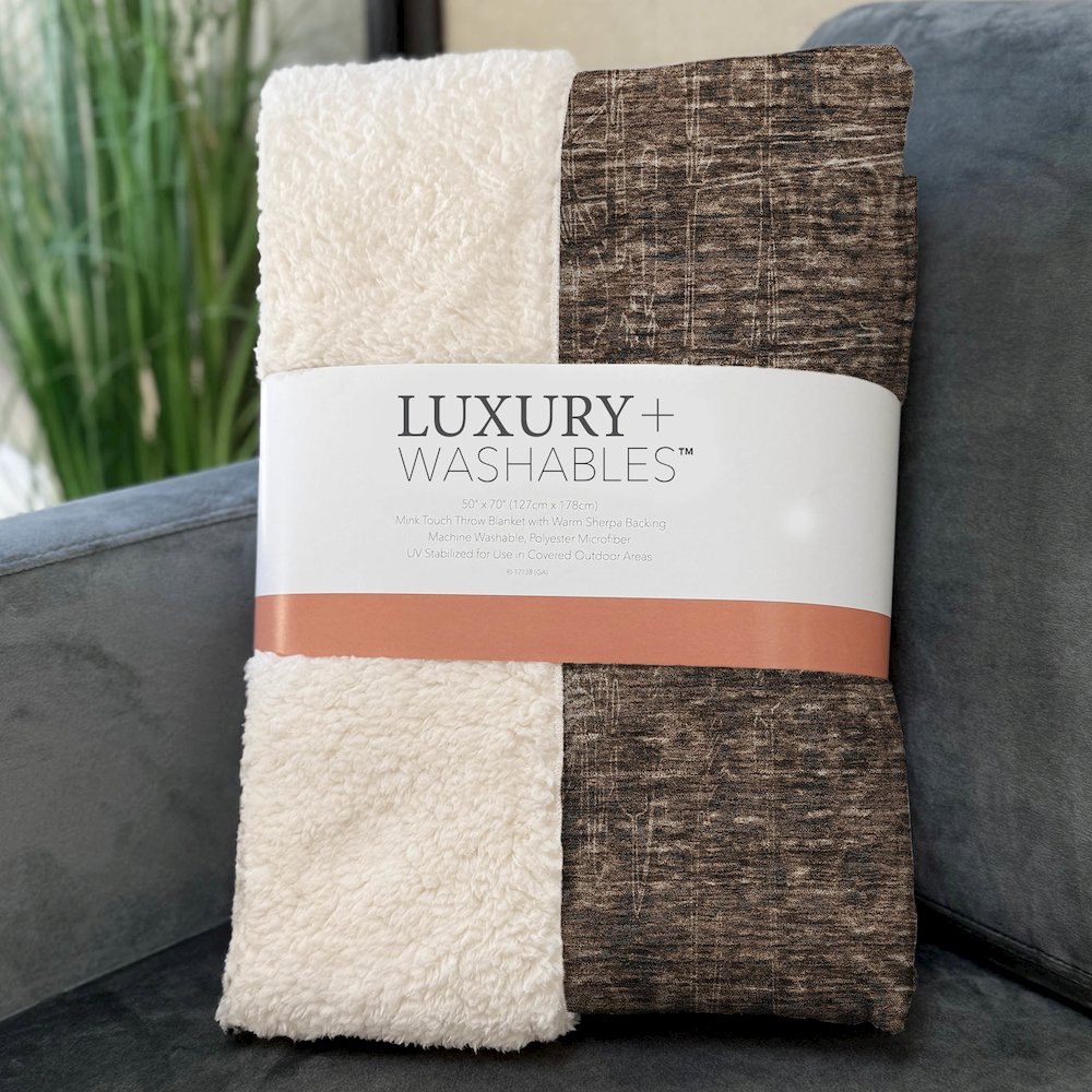 Premium Machine Washable ASB577 Chocolate 50" x 70" Sherpa Throw Blanket. Picture 3