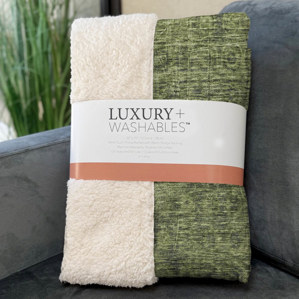Premium Machine Washable ASB577 Olive 50" x 70" Sherpa Throw Blanket. Picture 3