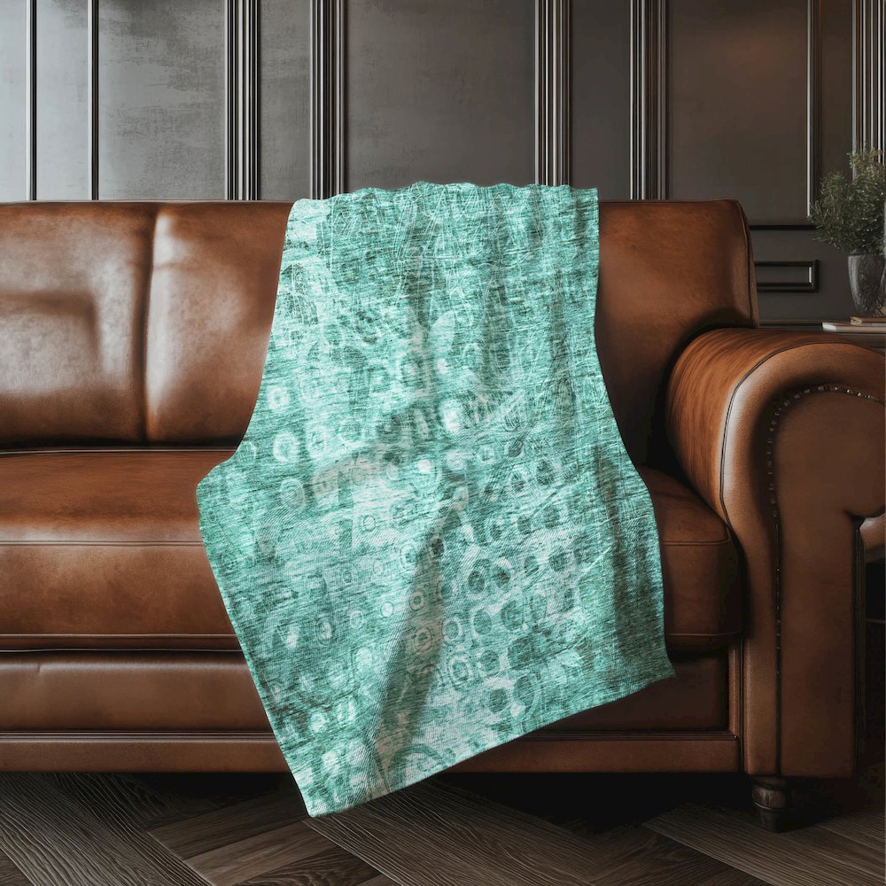 Premium Machine Washable ASB577 Teal 50" x 70" Sherpa Throw Blanket. Picture 4