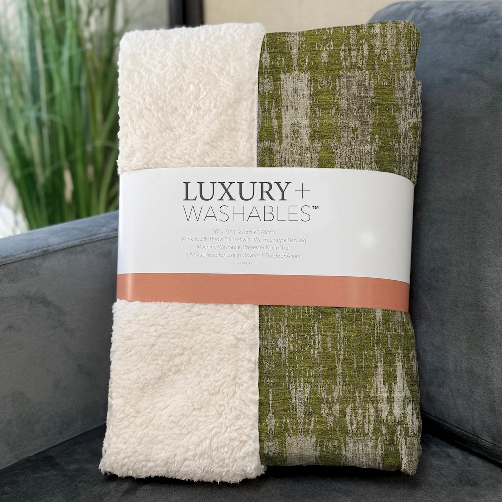 Premium Machine Washable ASB580 Olive 50" x 70" Sherpa Throw Blanket. Picture 3