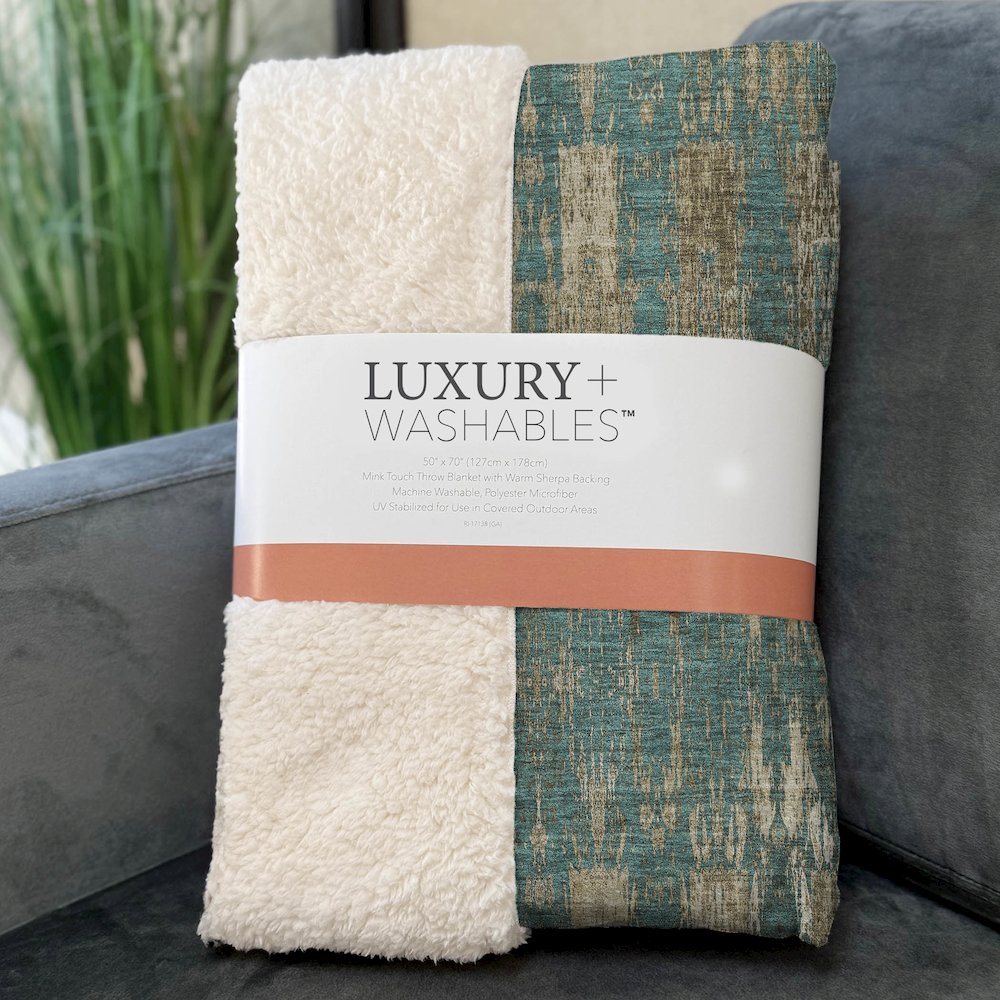 Premium Machine Washable ASB580 Teal 50" x 70" Sherpa Throw Blanket. Picture 3