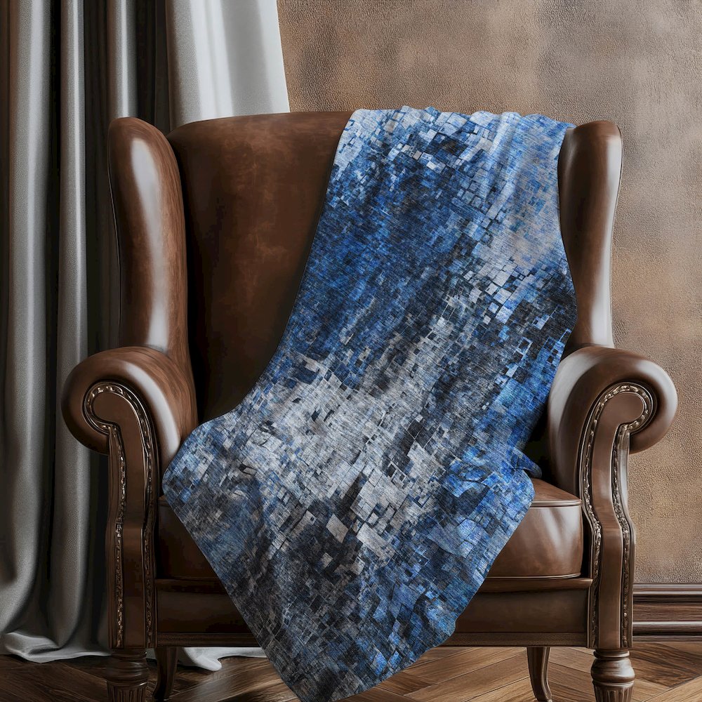 Premium Machine Washable ASB581 Blue 50" x 70" Sherpa Throw Blanket. Picture 5
