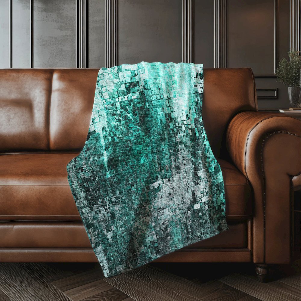 Premium Machine Washable ASB581 Teal 50" x 70" Sherpa Throw Blanket. Picture 4