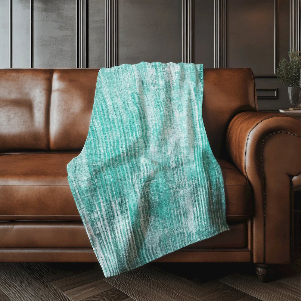 Premium Machine Washable ASB582 Teal 50" x 70" Sherpa Throw Blanket. Picture 4