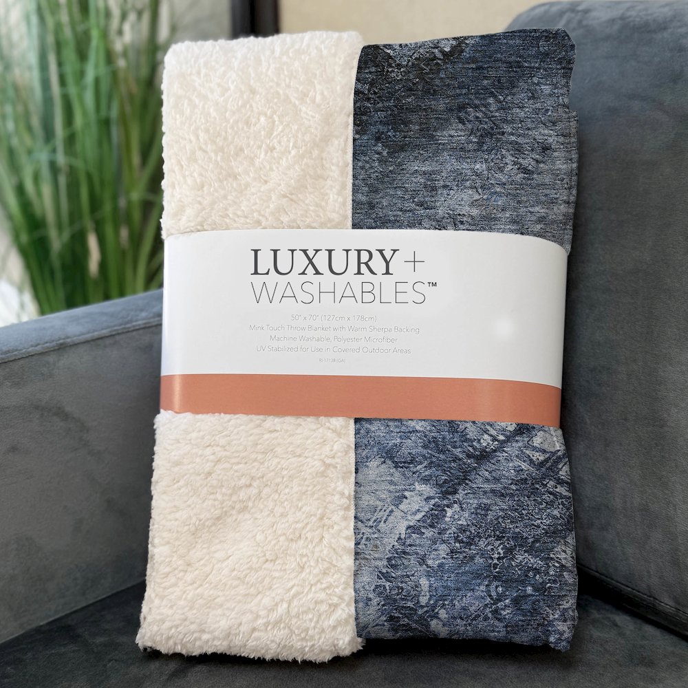 Premium Machine Washable ASB590 Blue 50" x 70" Sherpa Throw Blanket. Picture 3