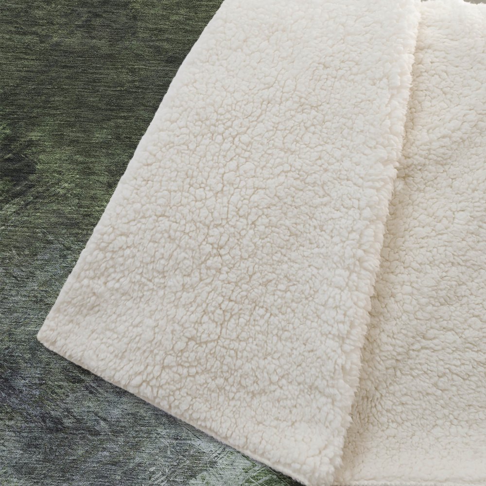 Premium Machine Washable ASB590 Green 50" x 70" Sherpa Throw Blanket. Picture 2