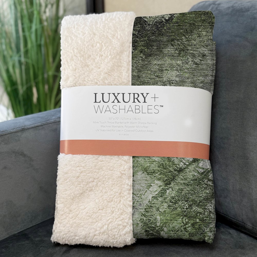 Premium Machine Washable ASB590 Green 50" x 70" Sherpa Throw Blanket. Picture 3