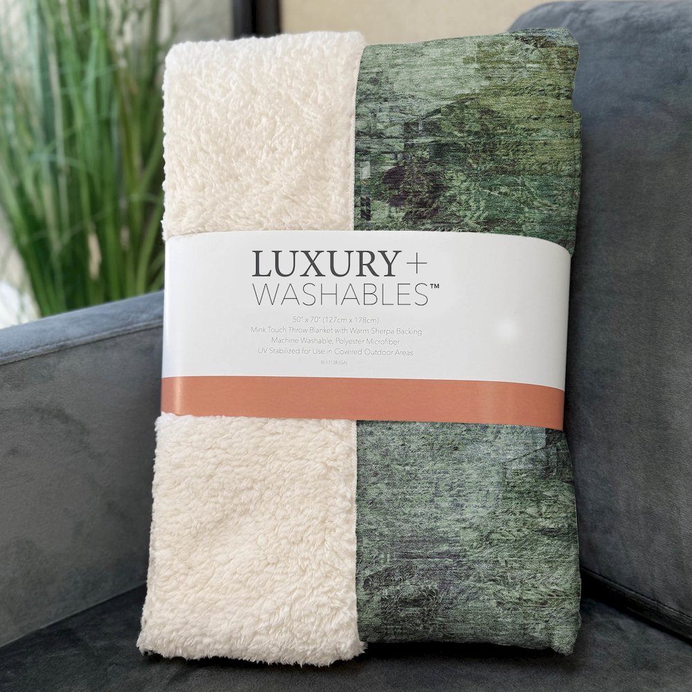 Premium Machine Washable ASB592 Green 50" x 70" Sherpa Throw Blanket. Picture 3