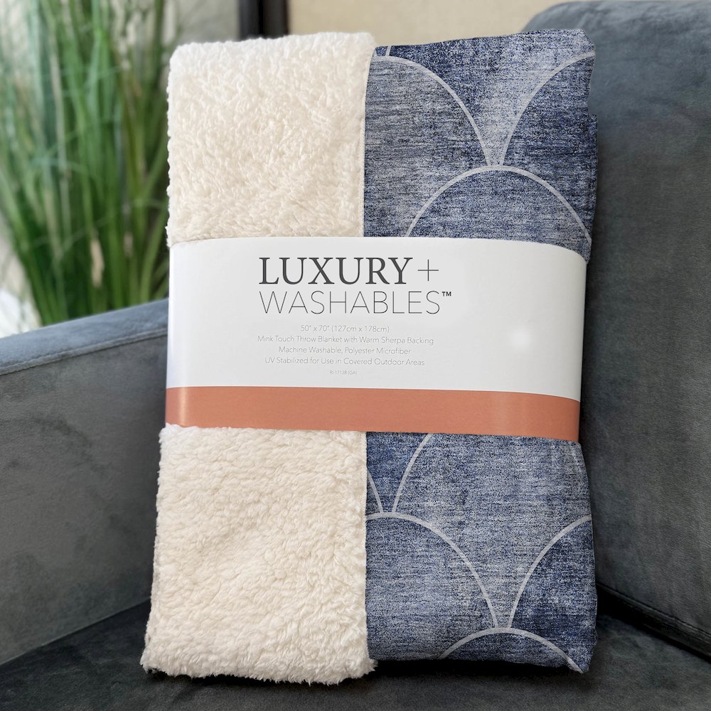 Premium Machine Washable ASB594 Blue 50" x 70" Sherpa Throw Blanket. Picture 3