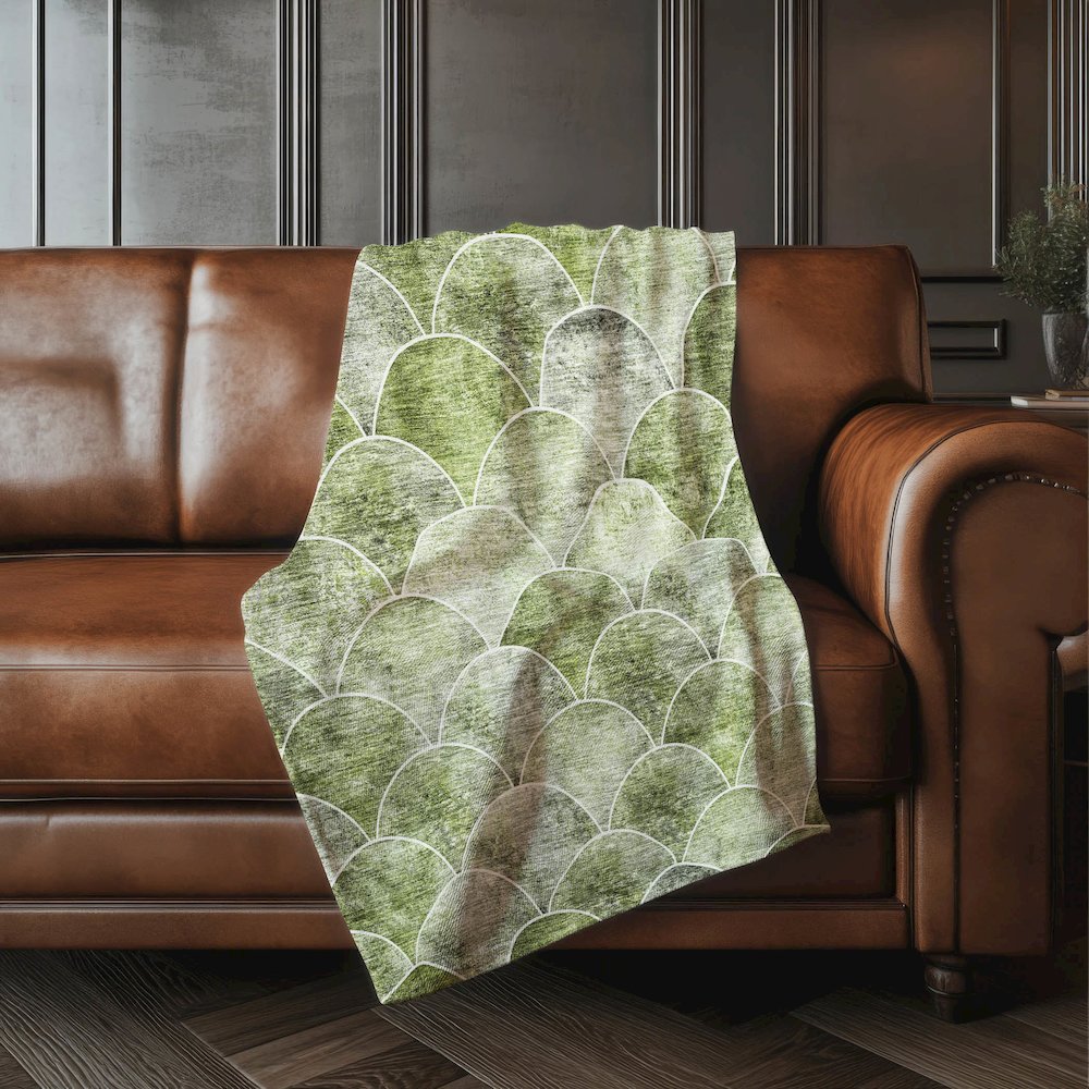 Premium Machine Washable ASB594 Green 50" x 70" Sherpa Throw Blanket. Picture 4