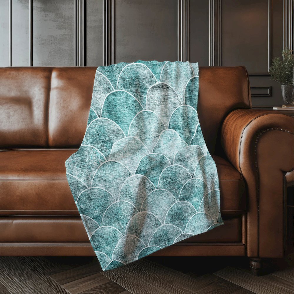 Premium Machine Washable ASB594 Teal 50" x 70" Sherpa Throw Blanket. Picture 4