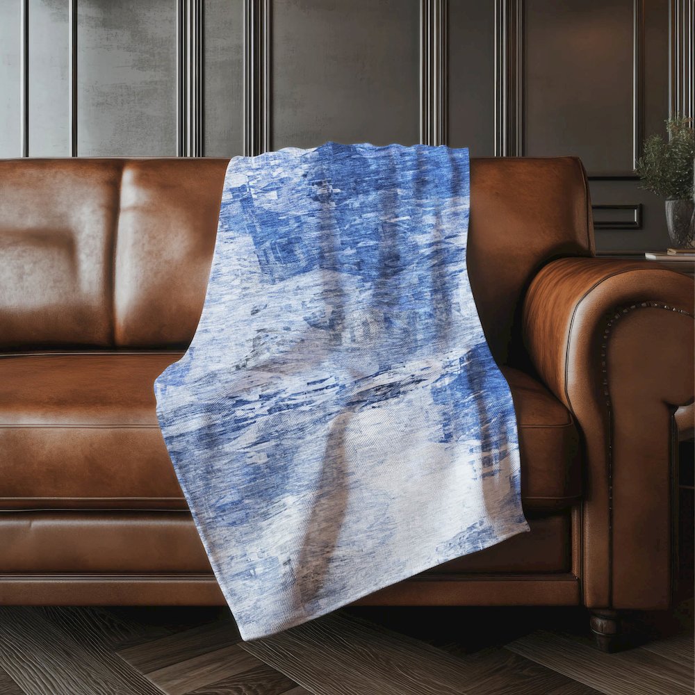Premium Machine Washable ASB595 Blue 50" x 70" Sherpa Throw Blanket. Picture 4