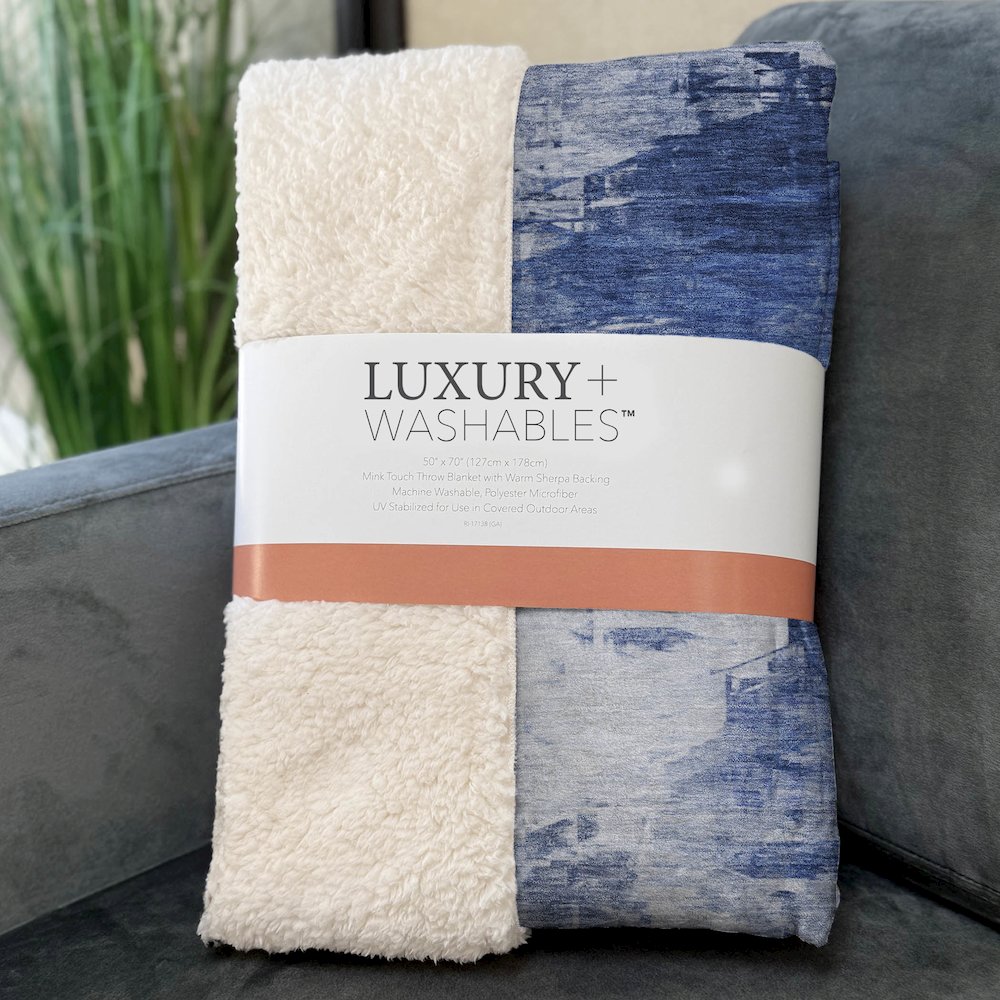 Premium Machine Washable ASB595 Blue 50" x 70" Sherpa Throw Blanket. Picture 3