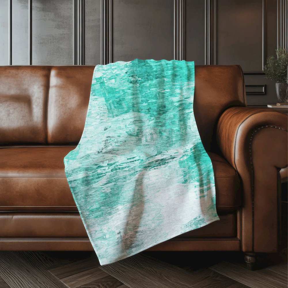 Premium Machine Washable ASB595 Teal 50" x 70" Sherpa Throw Blanket. Picture 4