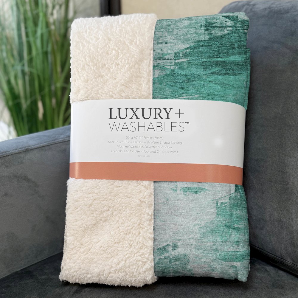 Premium Machine Washable ASB595 Teal 50" x 70" Sherpa Throw Blanket. Picture 3