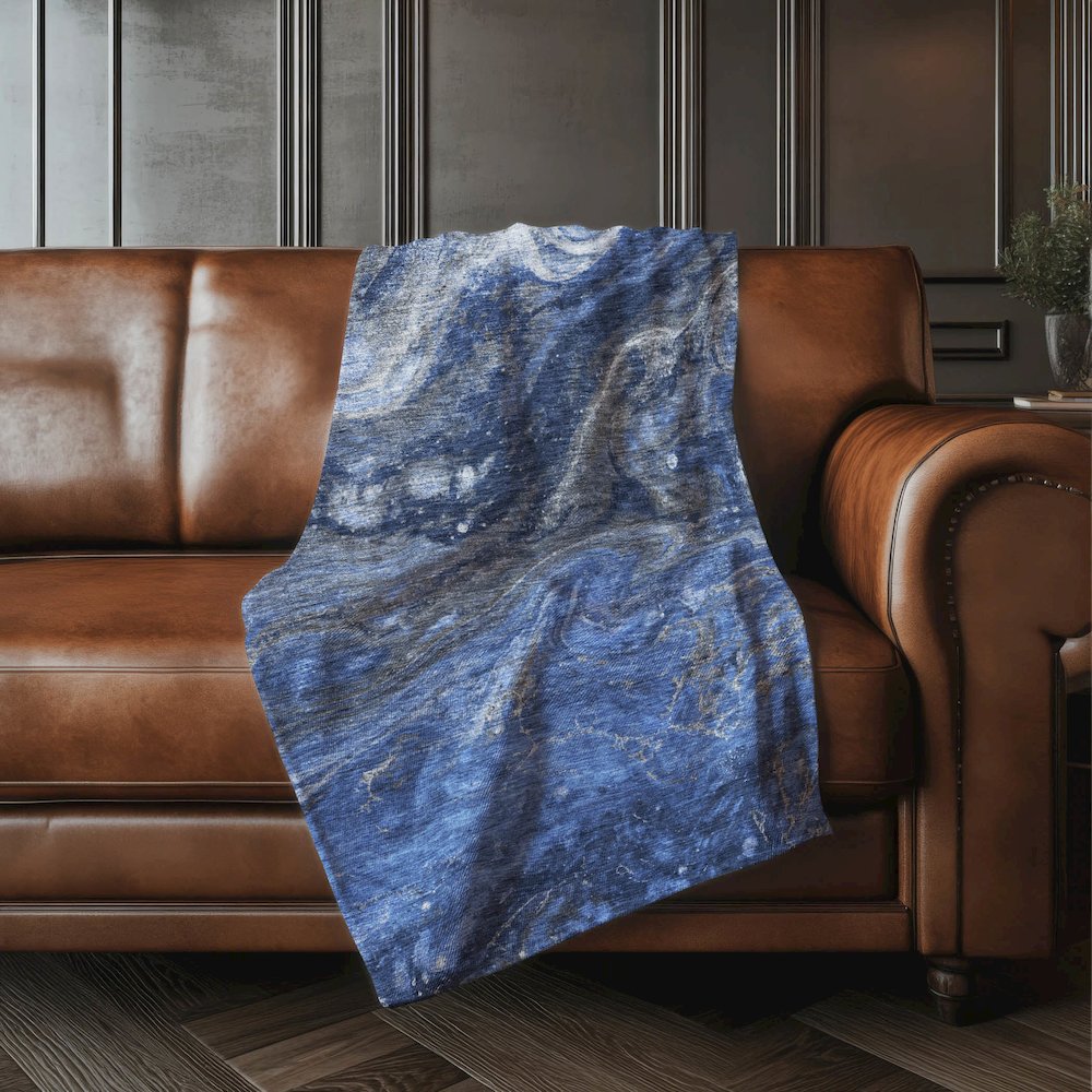 Premium Machine Washable ASB599 Blue 50" x 70" Sherpa Throw Blanket. Picture 4