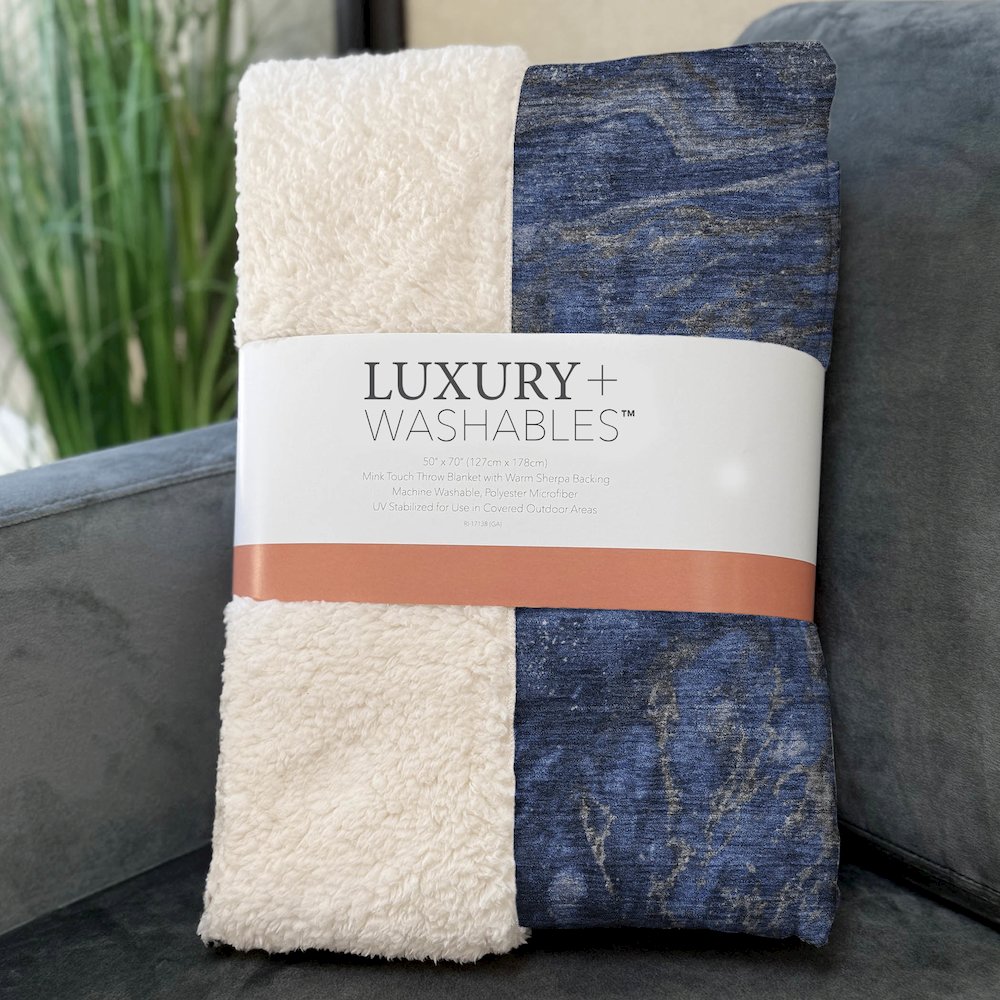 Premium Machine Washable ASB599 Blue 50" x 70" Sherpa Throw Blanket. Picture 3
