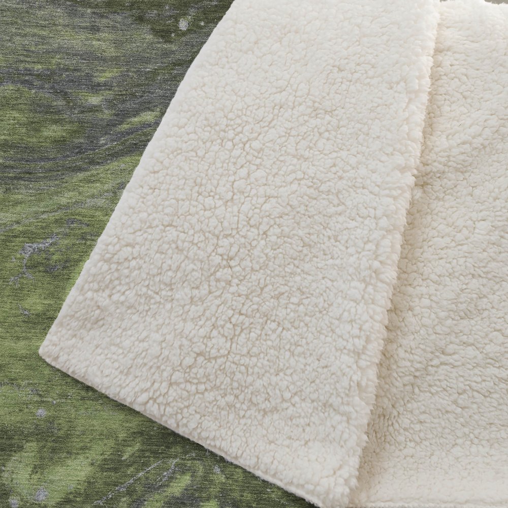 Premium Machine Washable ASB599 Green 50" x 70" Sherpa Throw Blanket. Picture 2
