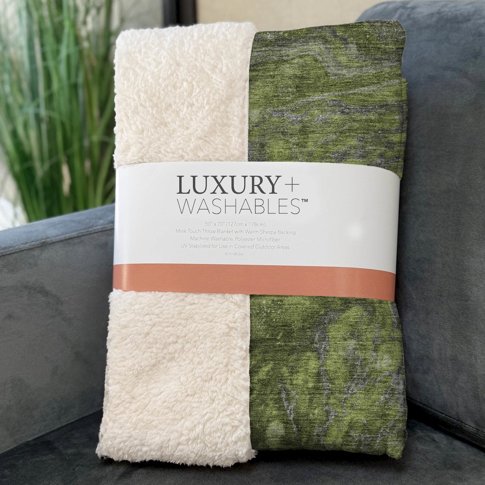 Premium Machine Washable ASB599 Green 50" x 70" Sherpa Throw Blanket. Picture 3