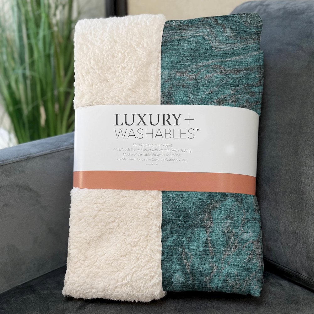 Premium Machine Washable ASB599 Teal 50" x 70" Sherpa Throw Blanket. Picture 3