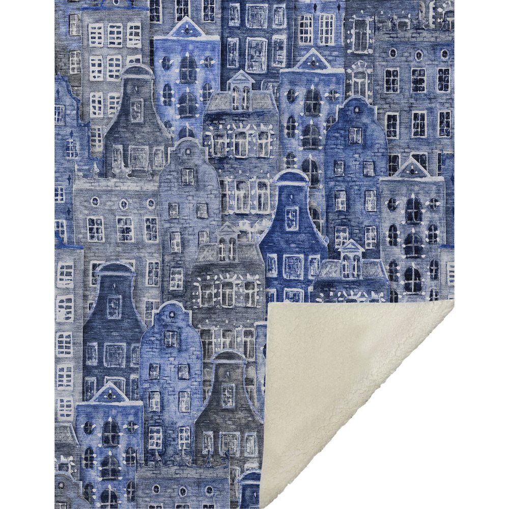 Premium Machine Washable ASB600 Blue 50" x 70" Sherpa Throw Blanket. Picture 1