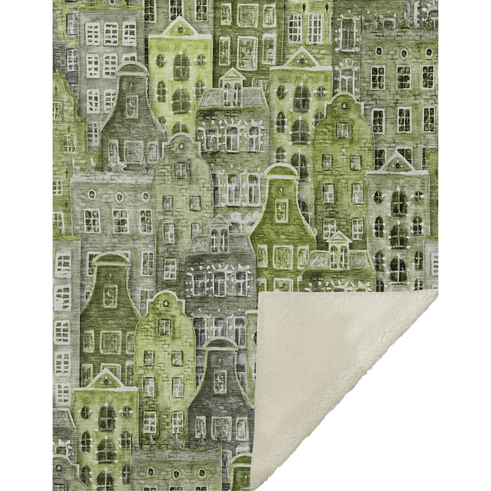 Premium Machine Washable ASB600 Green 50" x 70" Sherpa Throw Blanket. Picture 1