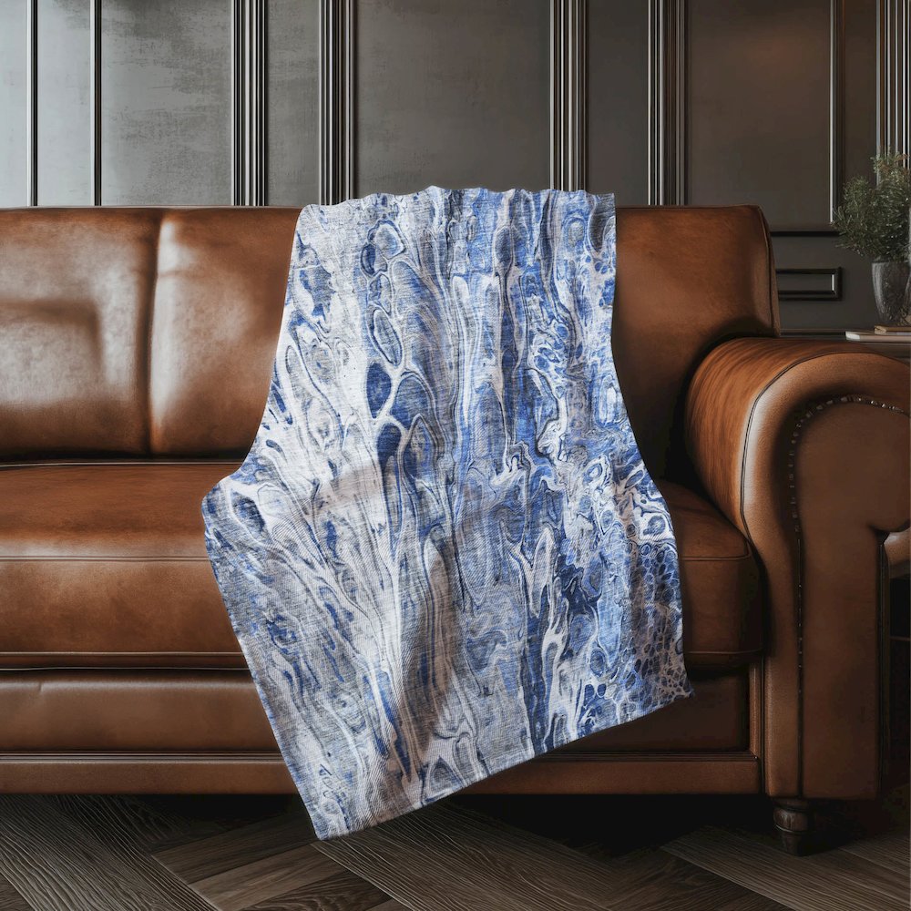 Premium Machine Washable ASB602 Blue 50" x 70" Sherpa Throw Blanket. Picture 4