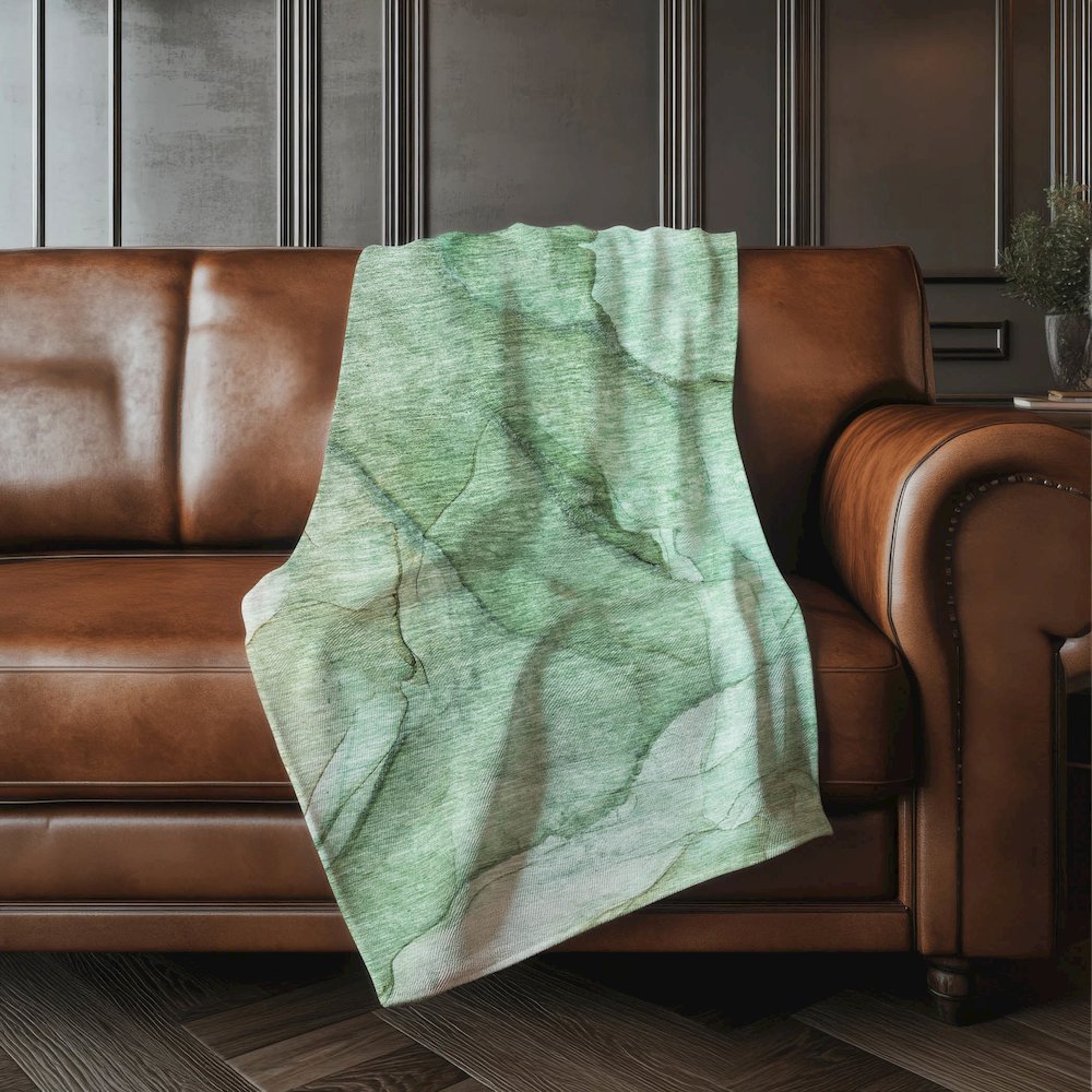 Premium Machine Washable ASB607 Green 50" x 70" Sherpa Throw Blanket. Picture 4