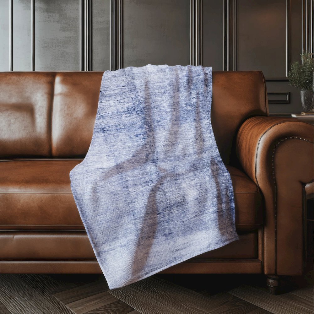 Premium Machine Washable ASB608 Navy 50" x 70" Sherpa Throw Blanket. Picture 4