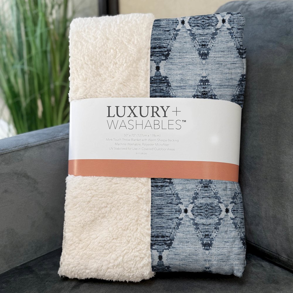 Premium Machine Washable ASB610 Blue 50" x 70" Sherpa Throw Blanket. Picture 3