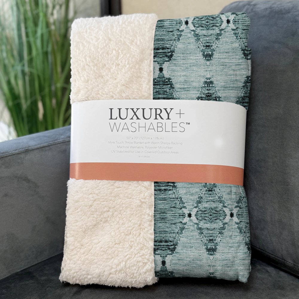 Premium Machine Washable ASB610 Teal 50" x 70" Sherpa Throw Blanket. Picture 3