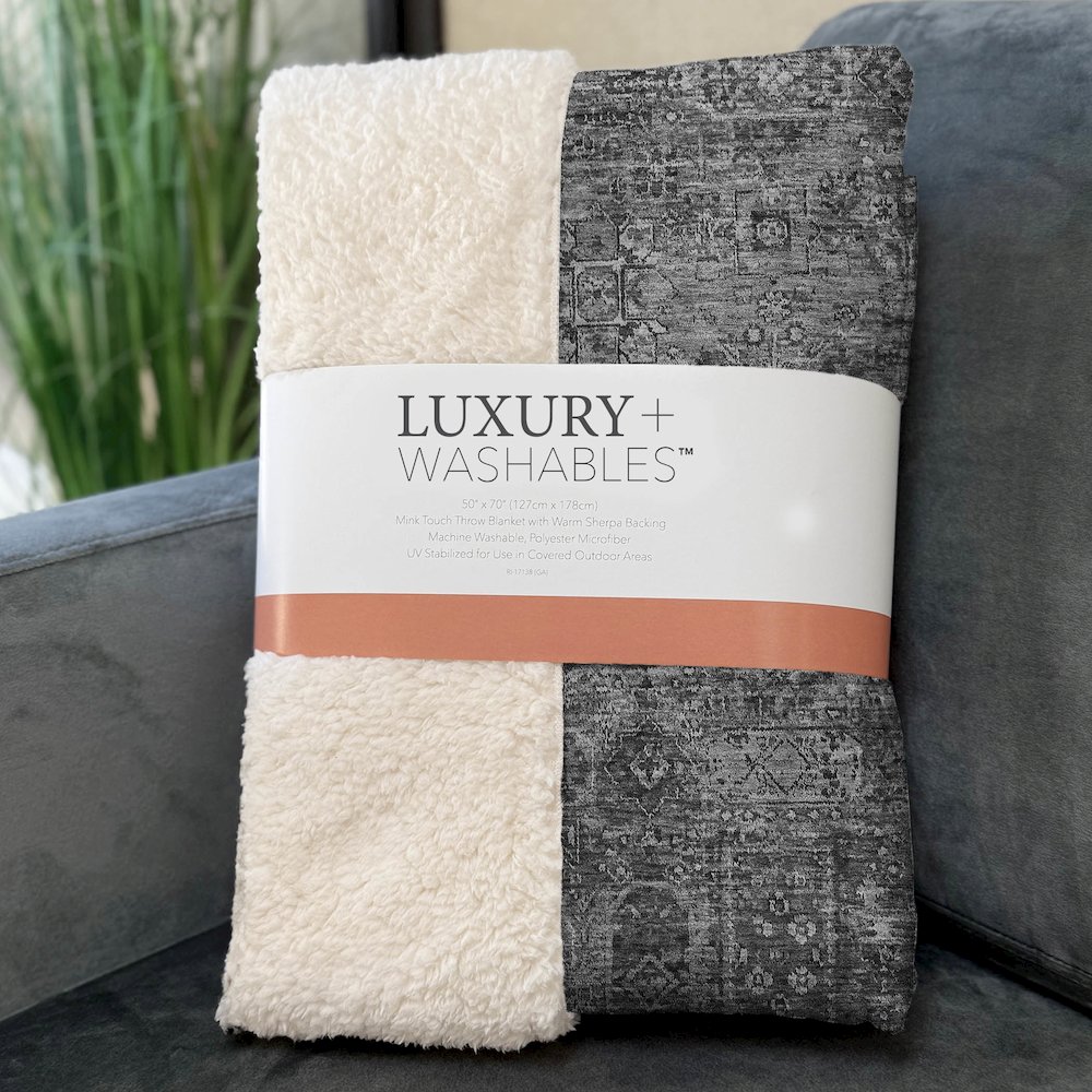 Premium Machine Washable ASB611 Charcoal 50" x 70" Sherpa Throw Blanket. Picture 3
