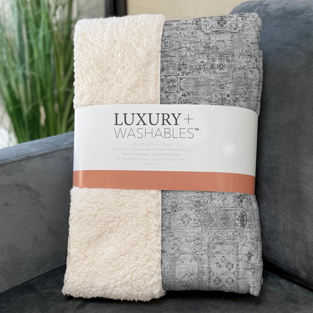 Premium Machine Washable ASB611 Gray 50" x 70" Sherpa Throw Blanket. Picture 3