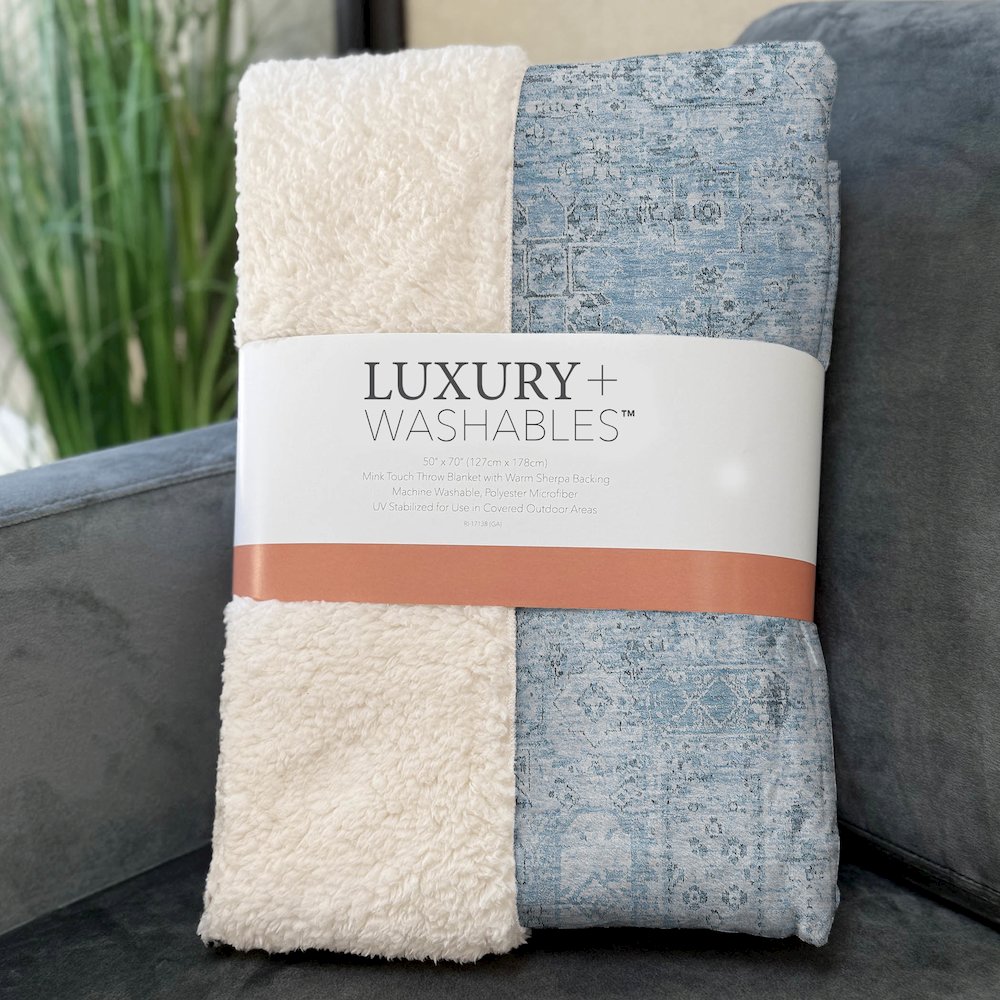 Premium Machine Washable ASB611 Sky 50" x 70" Sherpa Throw Blanket. Picture 3