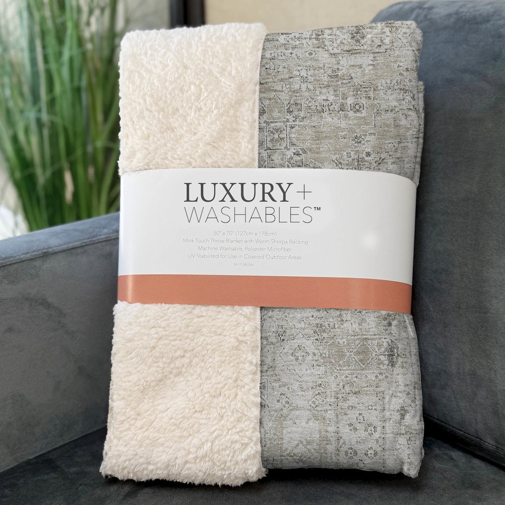 Premium Machine Washable ASB611 Taupe 50" x 70" Sherpa Throw Blanket. Picture 3