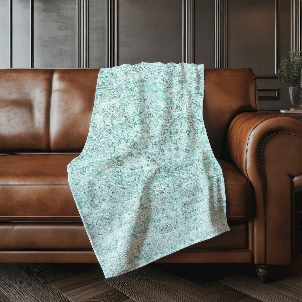 Premium Machine Washable ASB611 Teal 50" x 70" Sherpa Throw Blanket. Picture 4