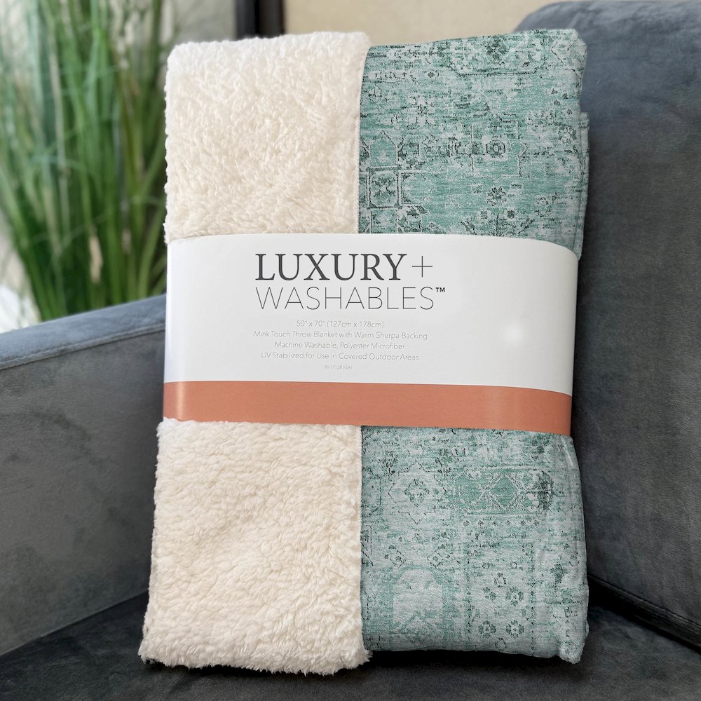 Premium Machine Washable ASB611 Teal 50" x 70" Sherpa Throw Blanket. Picture 3