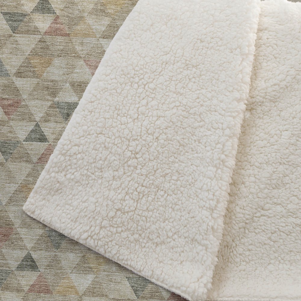 Premium Machine Washable ASB612 Beige 50" x 70" Sherpa Throw Blanket. Picture 2