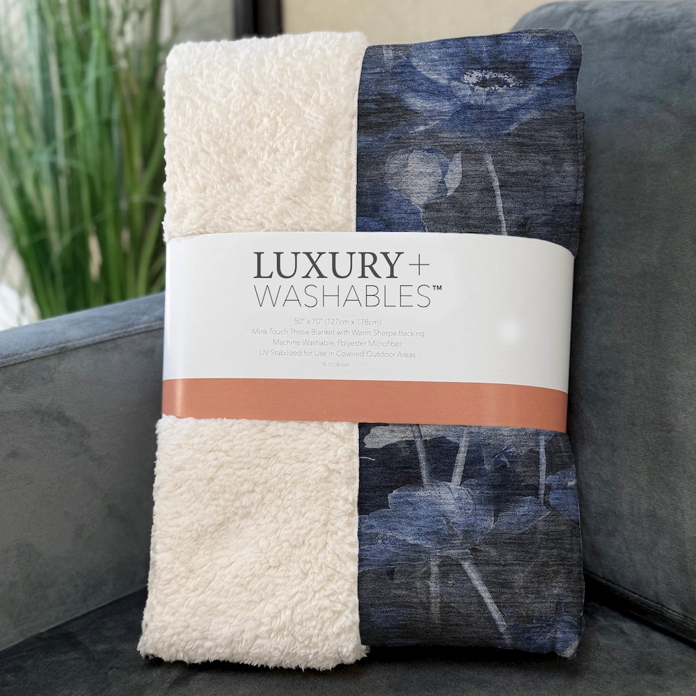 Premium Machine Washable ASB613 Blue 50" x 70" Sherpa Throw Blanket. Picture 3