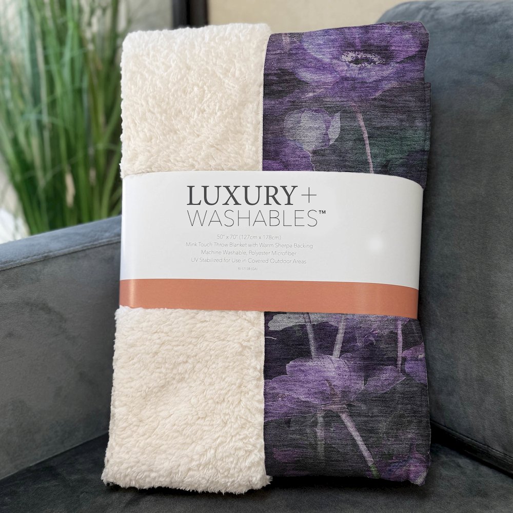 Premium Machine Washable ASB613 Purple 50" x 70" Sherpa Throw Blanket. Picture 3
