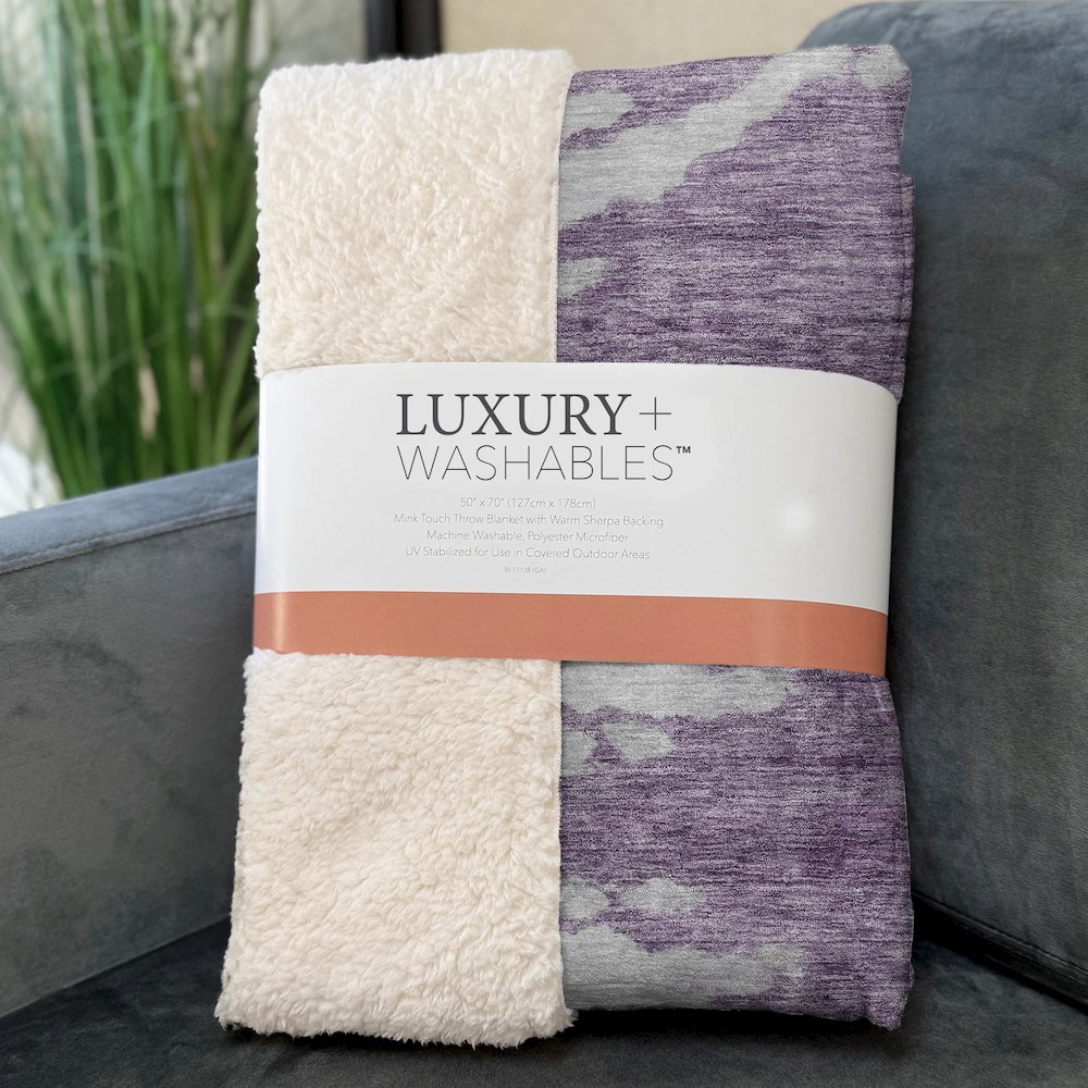 Premium Machine Washable ASB614 Purple 50" x 70" Sherpa Throw Blanket. Picture 3