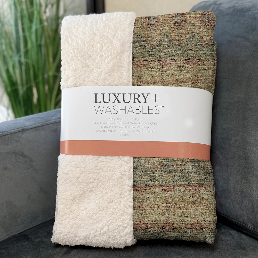 Premium Machine Washable ASB615 Green 50" x 70" Sherpa Throw Blanket. Picture 3