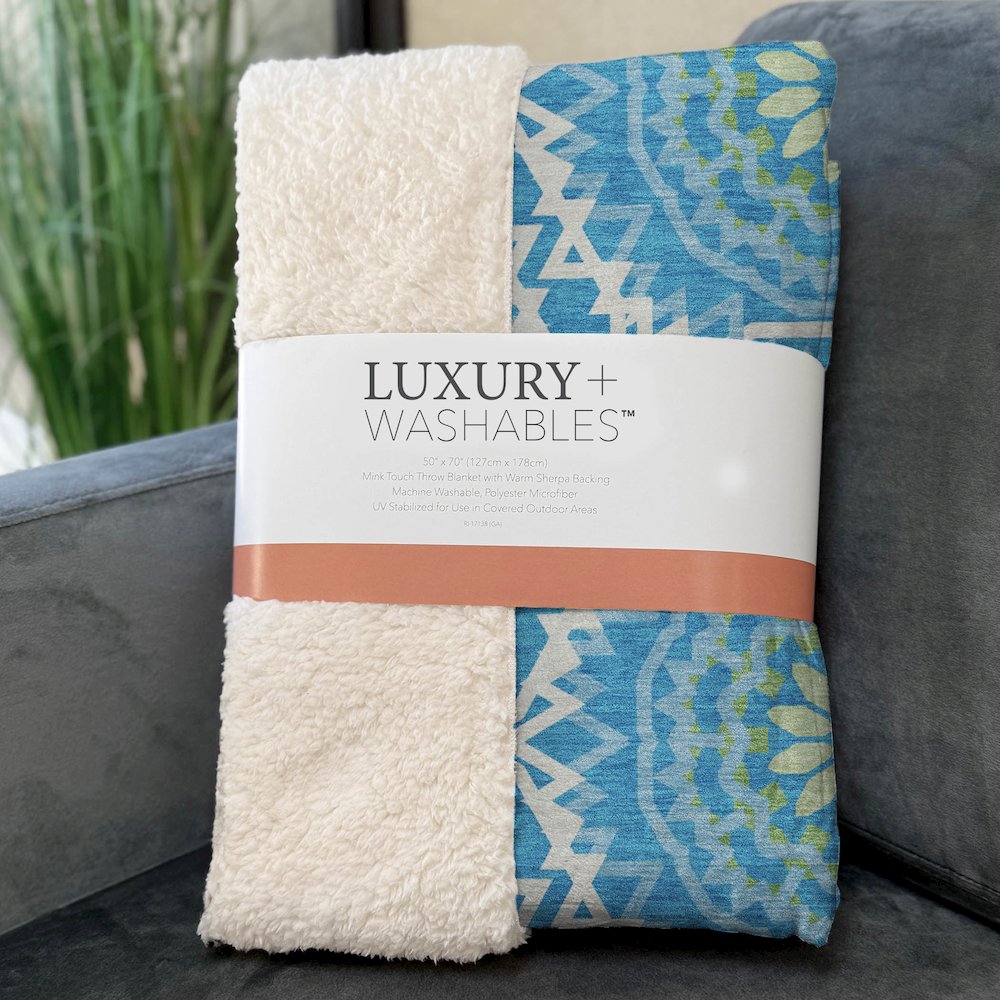 Premium Machine Washable ASB619 Blue 50" x 70" Sherpa Throw Blanket. Picture 3